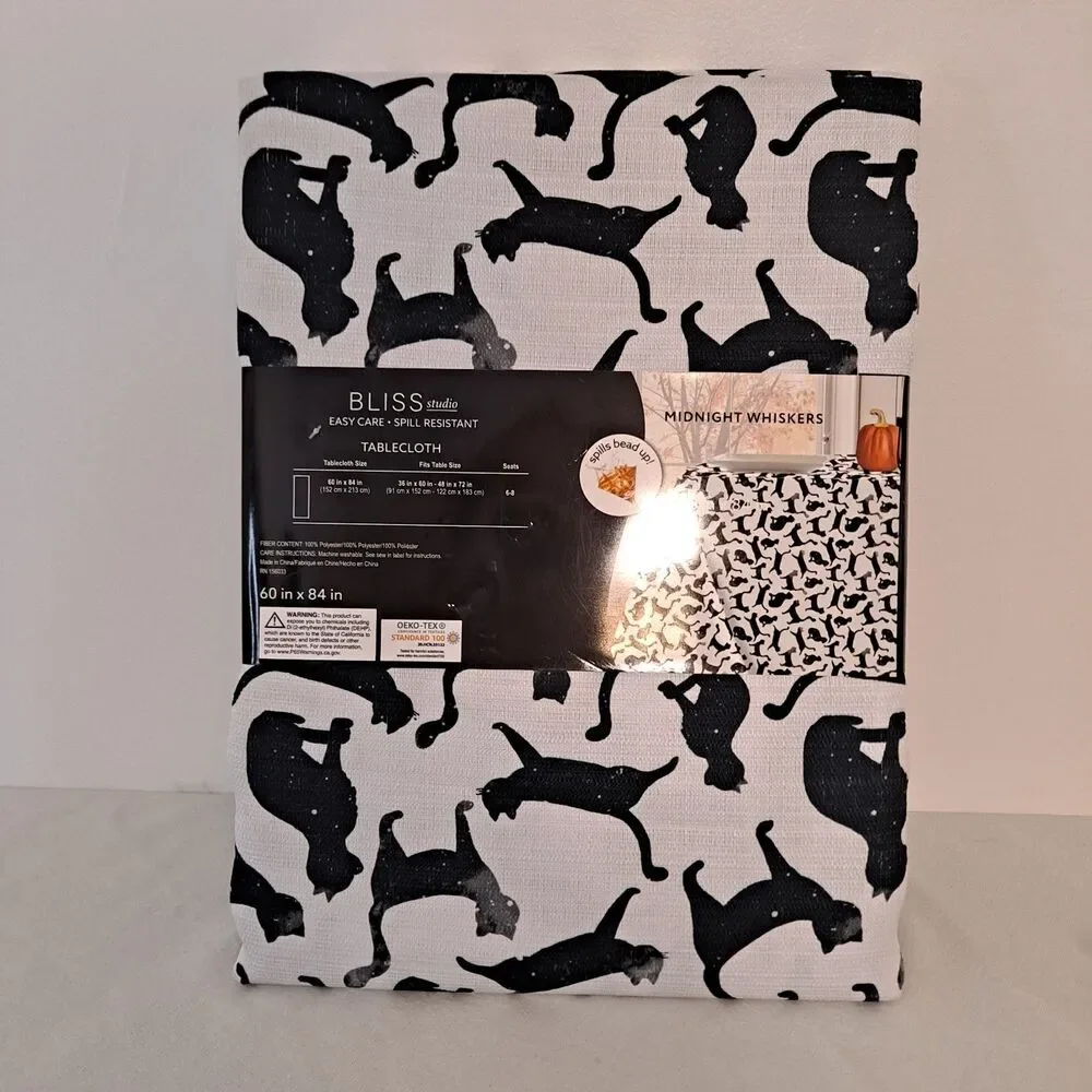 Bliss Studio Midnight Whiskers Halloween Tablecloth 60